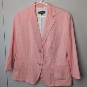 TALBOTS Women Blazer mix of Linen Cotton Pink salmon color size 8